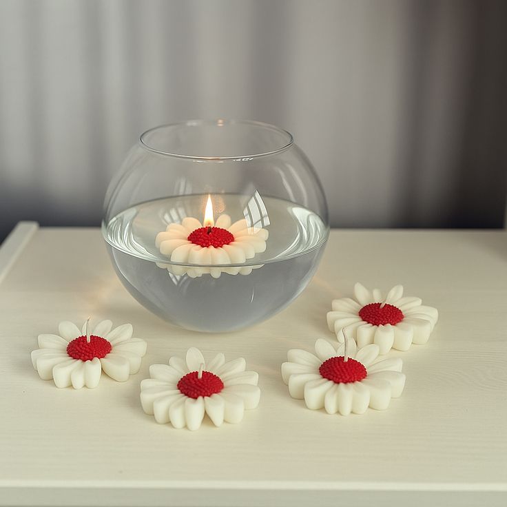 Daisy Flower Candles pack of 4